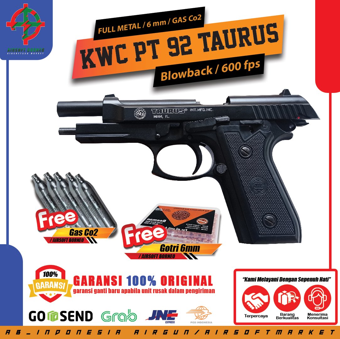 PT 92 TAURUS BLOWBACK FULL AUTO FREE GAS 5 BOTOL DAN GOTRI 300 BUTIR