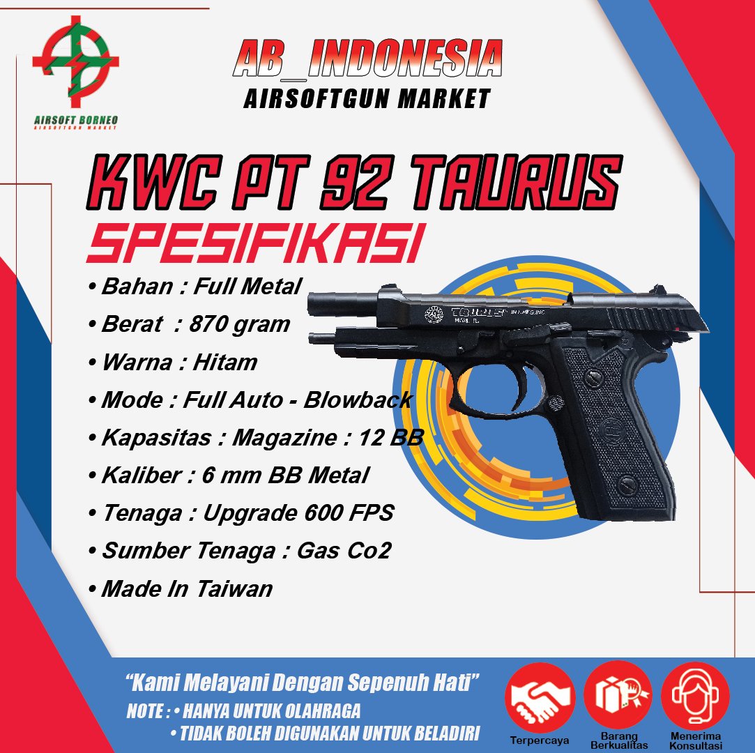 PT 92 TAURUS BLOWBACK FULL AUTO FREE GAS 5 BOTOL DAN GOTRI 300 BUTIR - Gambar 2