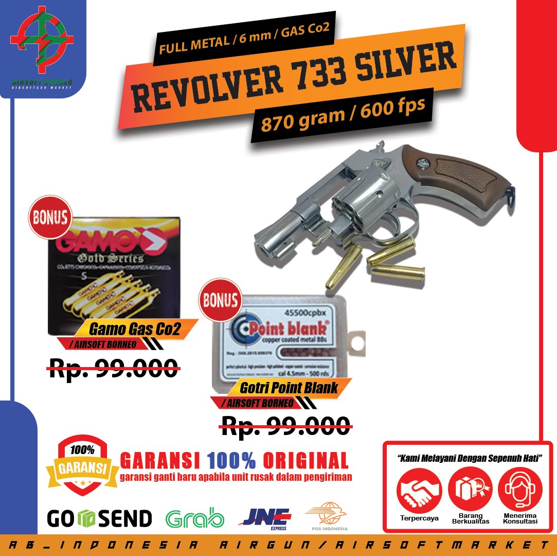 REVOLVER 733 WINGUN SILVER FREE GAS 5 BOTOL DAN GOTRI 300 BUTIR