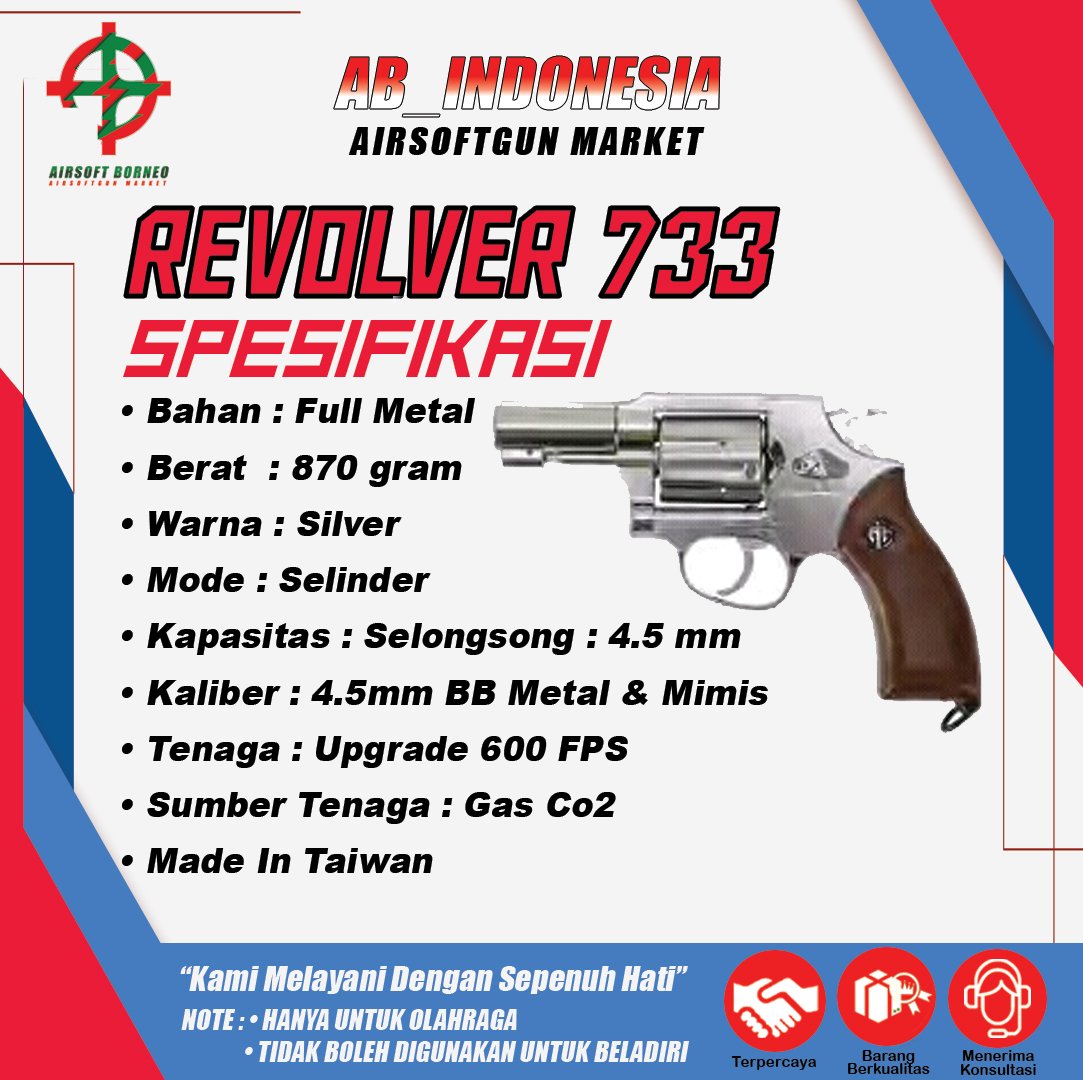 REVOLVER 733 WINGUN SILVER FREE GAS 5 BOTOL DAN GOTRI 300 BUTIR - Gambar 5