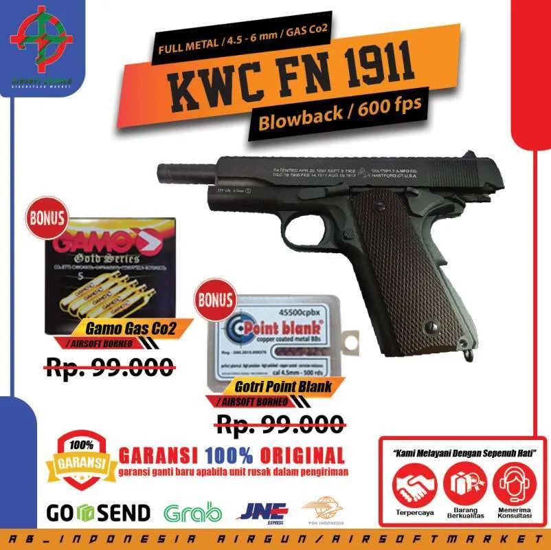 FN 1911 4,5 UPGRADE BONUS GAS 5 BOTOL DAN GOTRI 300 BUTIR BONUS SKK DAN KTA