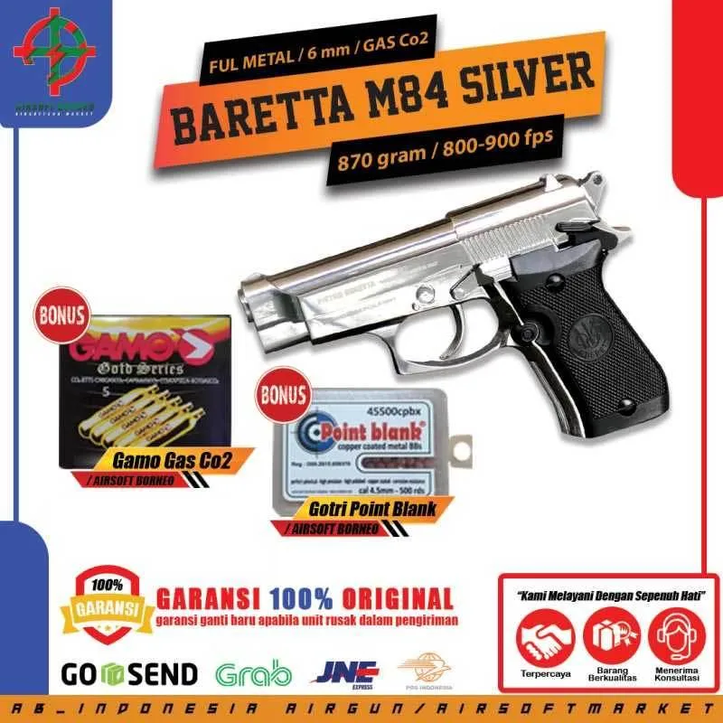 BARETTA M84 SILVER UPGRADE BONUS GAS 5 BOTOL DAN GOTRI 300 BUTIR